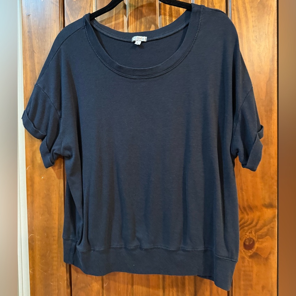 PJ Harlow Navy Short Sleeve Crewneck Top